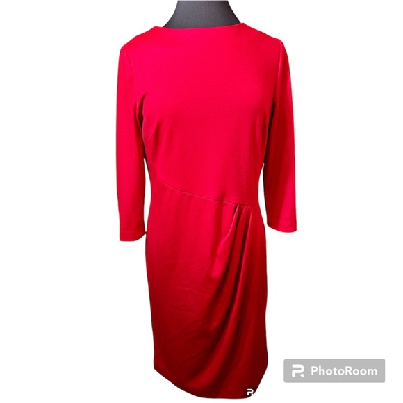 Bigio red ruched midi dress - 3/4 sleeve - size 8 - Picture 1 of 9